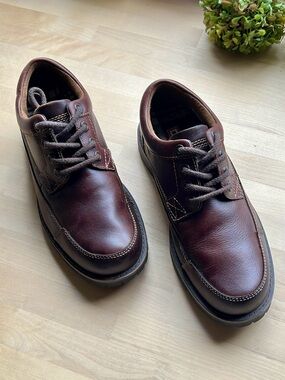 Chaps Men’s Brown Leather Laced Casual Oxford Plaid Flannel Lining Shoes size 8